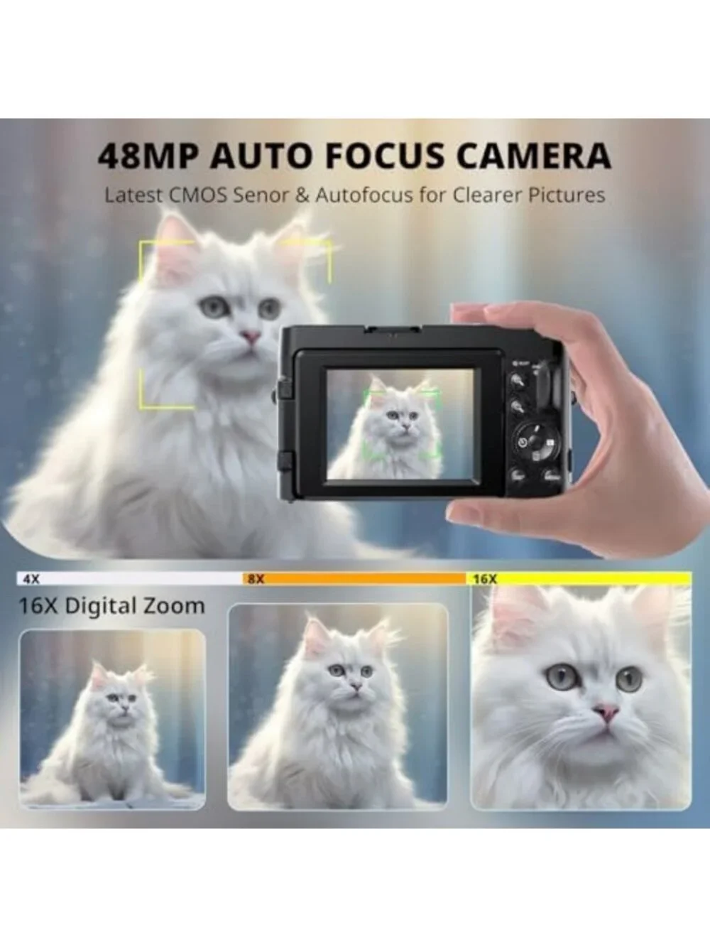 48MP 4K Digital Vlogging Camera with Autofocus, 180° Flip Screen & 16X Zoom